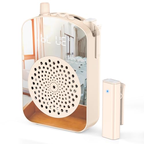 PRUNUS A10 Voice Amplifier Wireless with Lavalier Microphone Charging &Storage,Portable Voice Amplifier with Laple Mic Speaker,Mini Voice Amplifier for Classroom,Speech,Training Outdoor-Beige