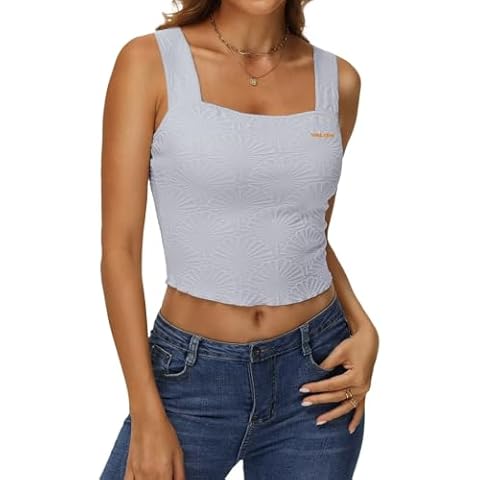 YALOX Womens Square Neck Tank Tops Workout Tops Summer Sleeveless Shirts(Gray-L) Cover