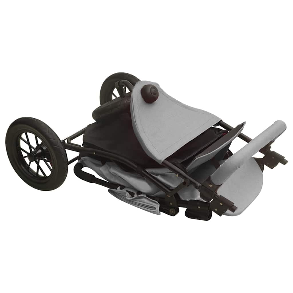 Poussette 3 Roues, Poussette Tout-terrain Campagne de Jogging Pliable pour bébé Gris clair Acier