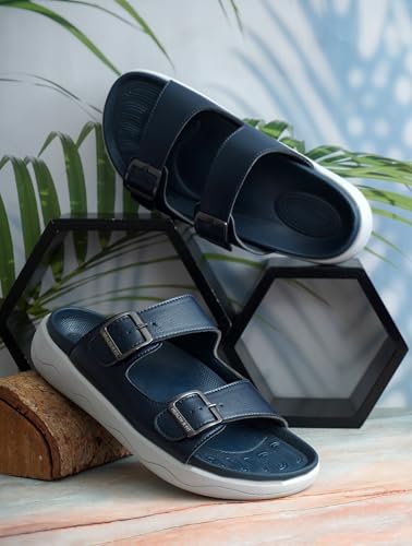 Image of HEALTH FIT Extra Soft Premium Classic Cushion Sliders /with Adjustable Buckle Strap & Light Weight Anti-SkidWaterproof Luxurious Slippers for Men's HF120