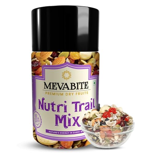 Image of MEVABITE Nutri Superfood Healthy Trail Mix 200g - Mixed Roasted Almond, Seeds Flax, Pumpkin, Sunflower | Dried Black Currant, Cashew, Cranberries with Black Raisins and Cherry | Healthy Snack