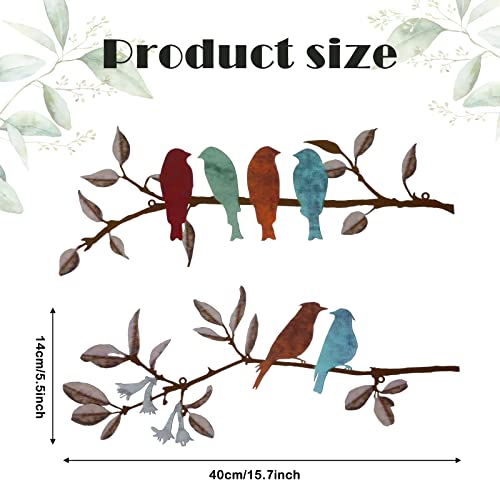 Demissle 2 Pcs Metal Birds Wall Art Vivid Birds on Branch Metal Birds Wall Decor Hanging Leaves with Birds Outdoor Wall Decor Rustic Bird Decor Leaf Wall Decor (Colorful)