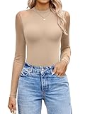 Avidlove Women's Long Sleeve Crew Neck Bodysuits Tops Going Out Body Suits for Women Fashion Basic Bodysuit Tops（Nude,S）