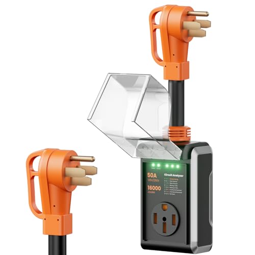 CRTBETLIF 50 amp Surge Protector for RV, 2026 Upgraded 16000J Surge Protection RV Circuit Analyzer, RV Surge Voltage Protector with Waterproof Cover, RV Plug Adapter for Camper, Travel Trailers