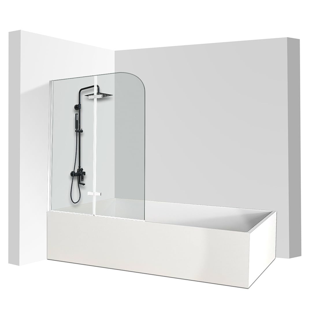 Accesorio para bañera de 100 x 140 cm, 2 piezas, plegable, mampara de ducha para bañera de cristal templado de 6 mm, nano-revestimiento, giratorio 180°, protección contra salpicaduras, color