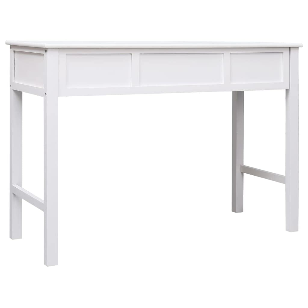 Escritorio de madera maciza Paulownia, color blanco, 108 x 45 x 76 cm, mesa de oficina con 2 cajones y compartimento abierto, mesa de ordenador con amplia superficie de trabajo para