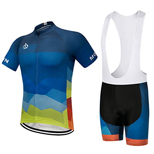 Moxilyn Ropa de Ciclismo para Hombre Traje de Bicicleta Conjunto de Verano Top + Bib Shorts Acolchados, Almohadilla de Asiento de Gel 9D para Montar En Bicicleta Conjunto Cómodo y De Secado Rápido