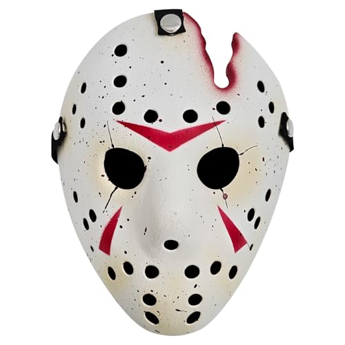 HWQVA Scary Halloween Mask for Adults Hockey Mask Slasher killer Costume Prop-9.8 in x 7.5 in x 3.5 in-Shattered