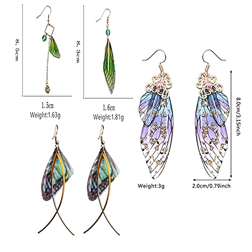 XHBTS 3 works Cicada Wing Earrings Blue Stones The Teardrop of Wings Temperament Than Fairy Teardrop Butterfly Wing Asymmetric Gradient Women Earrings - Image 2