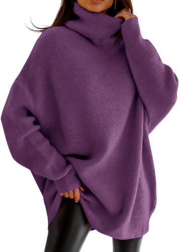 Image of Womens Turtleneck Oversized Sweater Batwing Chunky Pullover Sweater Casual Fall Loose Knit Jumper Top