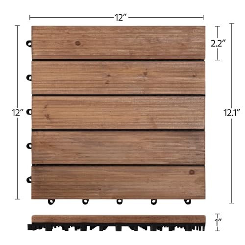 Topeakmart 27pcs 12 x 12in Patio Deck Tiles for Patio,Garden,Poolside - Interlocking Deck Tiles for Indoor & Outdoor,Brown