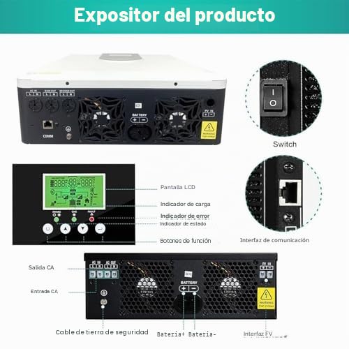 Inversor solar híbrido (1,0-10,2 KW), onda sinusoidal pura de 12 V, 24 V, 48 V, cargador inversor híbrido fuera de la red, pantalla LCD, controlador de carga solar MPPT de 40/80/120/160A, DC24V-3.2KW