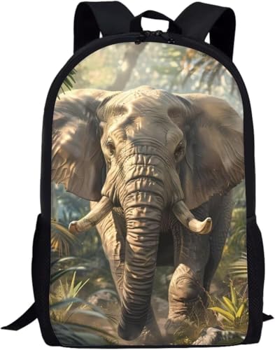 Travel Backpack Elephant Animal Print, With Adjustable Shoulder Strap 17in Lightweight Casual Daypack for Business Men Women