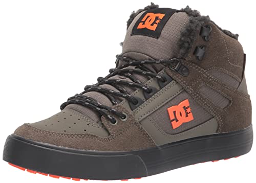 DC Men's Pure HIGH-TOP WC WNT Skate Shoe, Dusty Olive/Orange, 8.5