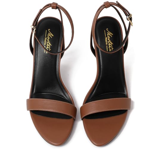 Image of Mostrin Strappy Heels for Women Ankle Strap Heels Women's Heeled Sandals for Party Prom Wedding