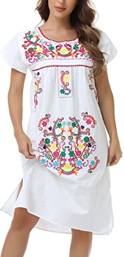YZXDORWJ Women Mexican Embroidered Dress Ruffle Collar Sleeveless (M, 626W)