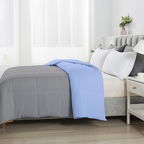 Image of MammaYo Razzai Restful Sleep Microfiber Summer Season Ac Reversible Comforter 120GSM (90 inch x 90 inch Inches /228cm x 228cm) - Queen Size Comforter|Silver /Sky Blue| TC - 400