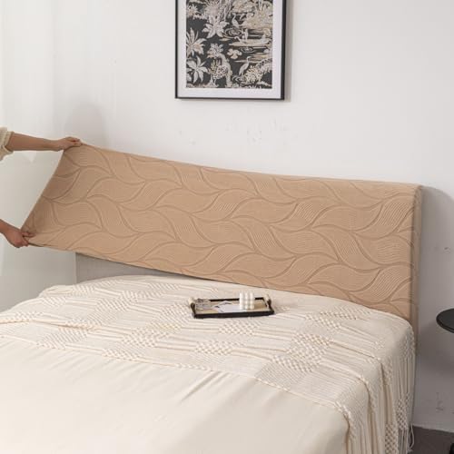 Image of HOMETHREADS Stretchable Velvet Headboard Cover | Soft, Dust-Proof & Wrinkle-Resistant Bed Back Protector | Fits Leather, Wooden & Fabric Bedsides | for 5ft to 5.5ft Beds (Beige, 150x65Cm)