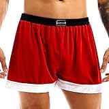 Aislor Herren Weihnachten Boxershorts Samt Slip Unterwäsche Lustige Unterhose Männer Weihnachtsmann Santa Kostüm Shorts Festzug Rot A M