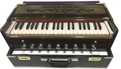 HAHAPA 9 Stopper, Portable Harmonium Chudidaar Bellow 42 key 2 Reed Bass Male Backward Coupler/Indian Harmonium/Professional Harmonium/Portable Harmonium/Handmade Harmonium/Musical Instruments