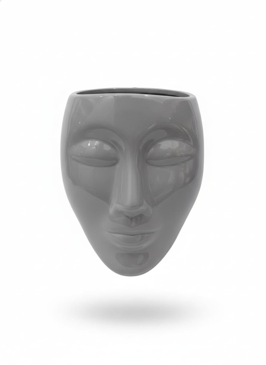 Lady Face Wall Planter | Calm face | Abstract Ceramic Hanging Planter | 17.5 x 13.5 cm | Wall Decoration | Balcony & Living Room Home Décor (White)-image-33