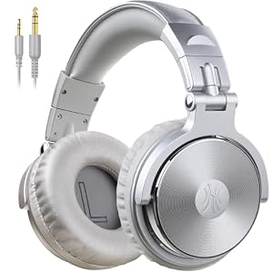 OneOdio Over Ear Kopfhörer mit Kabel, 50mm Treiber, Bassklang, 6.35 & 3.5mm Klinke, Share-Port, Geschlossene DJ Headphones für Studio, Podcast, Monitor, Handy, PC, MP3/4 (Pro-10 Silber Grau)