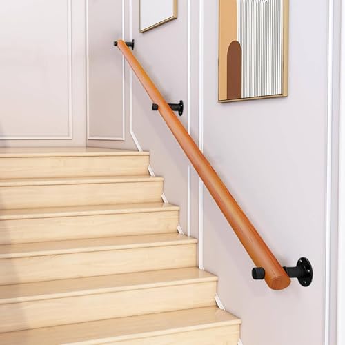 Pasamanos Escalera De Madera, Madera Barandilla Interior, Antideslizante Barandillas de Seguridad con soportes, Contra la Pared Kit de Barra de Agarre de Seguridad Para Ancianos y Niños (G, 50CM)