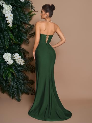 Image of Women's Cocktail Dresses Elegant Black Strapless Slit Mermaid Evening Dresses for Wedding Guest