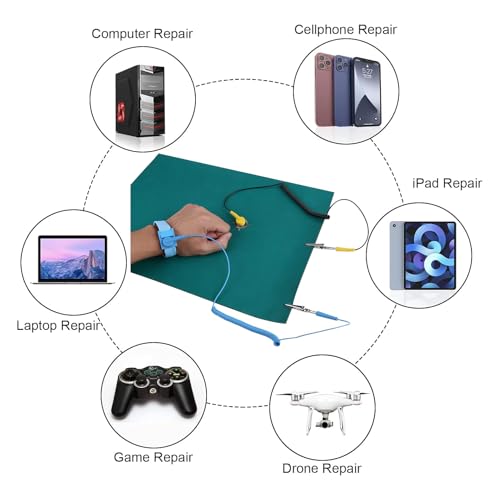 Image of MEETOOT Temperature Resistant Anti Static Desk Mat Rubber Soldering Mat Grounding Wire Workbench Assembly Line Repair Mat for Circuit Boards Phone PC Tablet PC Repair Grounding Mat