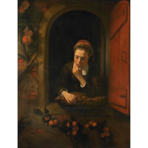 Impression sur toile Nicolaes Maes Fille à une fenêtre grand format 76x101