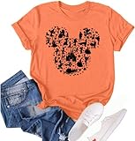 Graphic Tees for Teen Girls Women Castle Graphic Tee Funny Magical World Shirts Cute Family Holiday Vacation Shirt Casual Short Sleeve Tops-L (Orange)