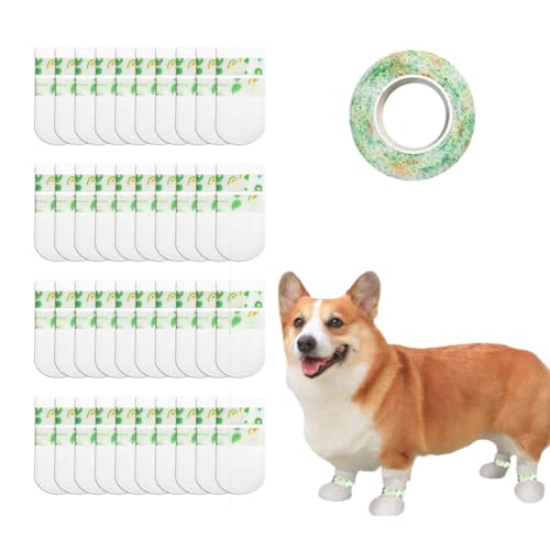 HAPZUR 40 piezas Calcetines Desechables para Perro, Ajustables e Impermeables con Vendaje Autoadhesivo, para Protección de Patas, Recuperación Post Lesión y Paseos Todoterreno.