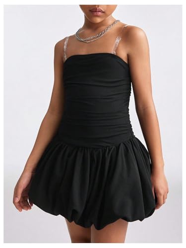 Floerns Girl's Y2k Mini Dress Strapless Ribbed Ruched Going Out Bubble Dresses2