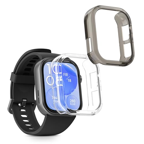 kwmobile Frame Cover Compatible with Huawei Watch Fit 3 Cover (2-Pack) - Clear Silicone Case - Transparent/Black