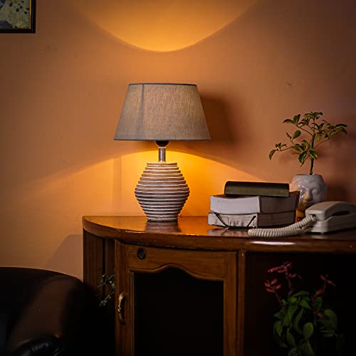 Image of PineCraft International Atury Table Lamp with Shade Night Lamp for Living Room, Study Room, Bedroom & Home Decor Gift Item 14 inch Height Wooden Study Lamp with Grey Shade