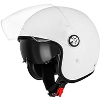 Favoto Motorradhelm Jethelm Herren Mopedhelm - mit Doppelvisier Sonnenblende Erwachsene 3/4 Halber Motorradhelm für Herren Damen Atmungsaktiv ECE 22.06 Zertifiziert M (57-58cm) Weiß