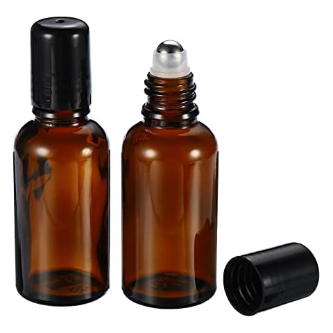 PATIKIL 30mL Roller Bottles, 3 Pack Amber Glass Essential Oil Roller Ball Black Caps Refillable Sample Containers, Brown Cover