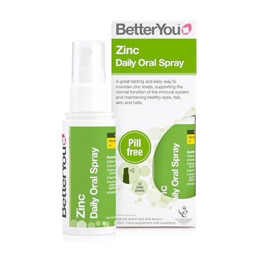 BetterYou Zinc Oral Spray Supplement Fast Acting Zinc Bisglycinate Chelate Supplement for Immune System Support 1-Month Supply Made in the UK Natural Lemon and Lime Flavour