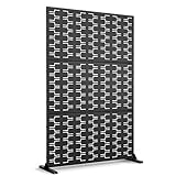 Metal Privacy Screen Outdoor 72' H×47' W, Freestanding Decorative Privacy Screen for Balcony Yard&Garden, Privacy Fence-Black&Brick