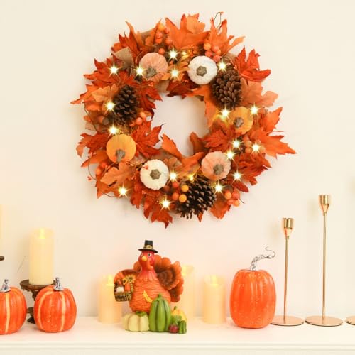 Rocinha LGC3ILFS7K Fall Wreaths Decorations Autumn Wreath Maples Leaf Pumpkin Pine Cone Berry Thanksgiving Harvest Outdoor Indoor Window Wall Front Door Outside Home thumb #3