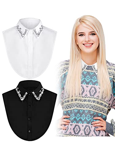 Bencailor 2 Pcs Rhinestone Fake Collar Dickey for Women False Half Shirt Blouse Detachable Collar4