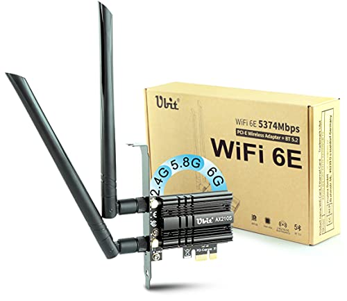 Ubit WiFi 6E Supports 6GHz 7th Generation PCIe WiFi Card, Up to 5400Mbps, BT 5.2, AX210 Wireless WLAN Adapter with MU-MIMO,OFDMA,Ultra-Low Latency, Supports Windows 10 (64bit) only