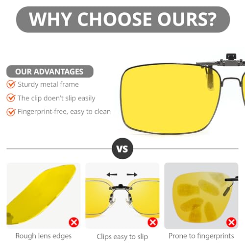 Myiaur Night Vision Clip on Glasses for Men Women, Polarized Flip Up Glasses for Night Driving Anti Glare4