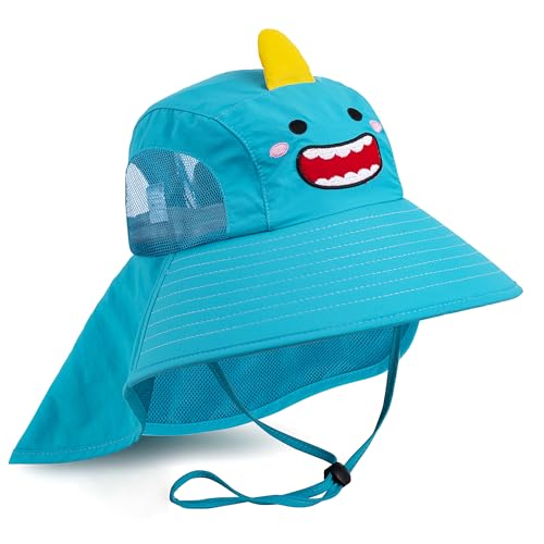 Image of Kids Sun Hat UPF 50+ Boy Girl Protection Hat Wide Brim Beach Hats with Mesh and Adjustable Chin Strap