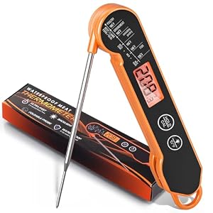 Meat Thermometer Digital with Backlight, Calibration & Hold Function, IP65 Waterproof Food Thermometer for Cooking, Outdoor Grilling, Candy Making