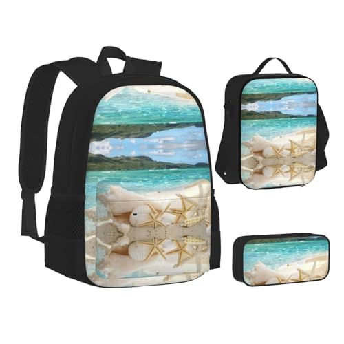 Sac à dos de plage avec boîte à déjeuner ensemble cartable d'école noir