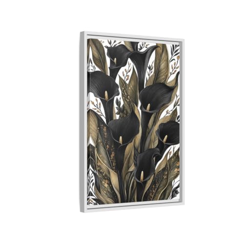 Toile calla lily noir et or de qualité premium avec cadre blanc 40x60 cm