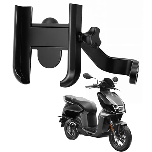 Image of Metal CNC Mobile Holder for Scooter, Scooty & Motorcycle Compatible for Vida V1, Mirror Mount, 360 Rotation, Strong Anti-Slip Grip, Wide Adjustable Fit for All Smartphones (Black)