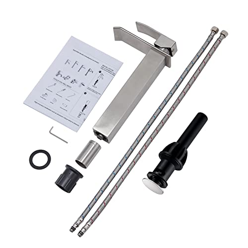 Shaco Brushed Nickel Vessel Sink Faucet, Tall Waterfall Bathroom Faucet For Sink Bowl, Single Handle One Hole Bathroom Mixer Tap With Pop Up Drain And Water Supply Line, Lavatory Vanity Faucet #TOP4