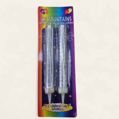 12pc x 12cm Silver Ice Sparkling Fountain Candles with Holder: Perfect Cake Sparklers Fountain Candles for Birthday, Wedding, Anniversary, and Party Decorations